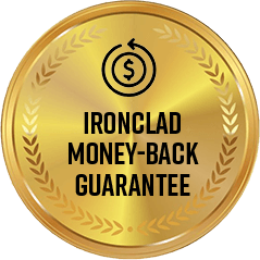 Ironclad Money-Back Guarantee golden seal, ensuring a risk-free purchase for GLPRO customers.